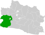 Map of West Java highlighting Sukabumi Regency